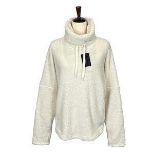 BSP Sherpa Drawstring Cowl Neck Furry Plush Pullover